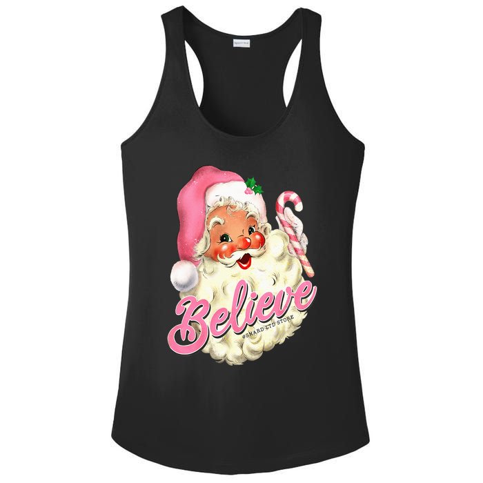 Groovy Vintage Pink Santa Claus Believe Christmas Ladies PosiCharge Competitor Racerback Tank