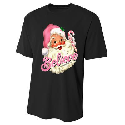 Groovy Vintage Pink Santa Claus Believe Christmas Performance Sprint T-Shirt