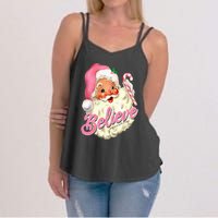 Groovy Vintage Pink Santa Claus Believe Christmas Women's Strappy Tank