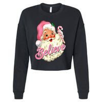 Groovy Vintage Pink Santa Claus Believe Christmas Cropped Pullover Crew