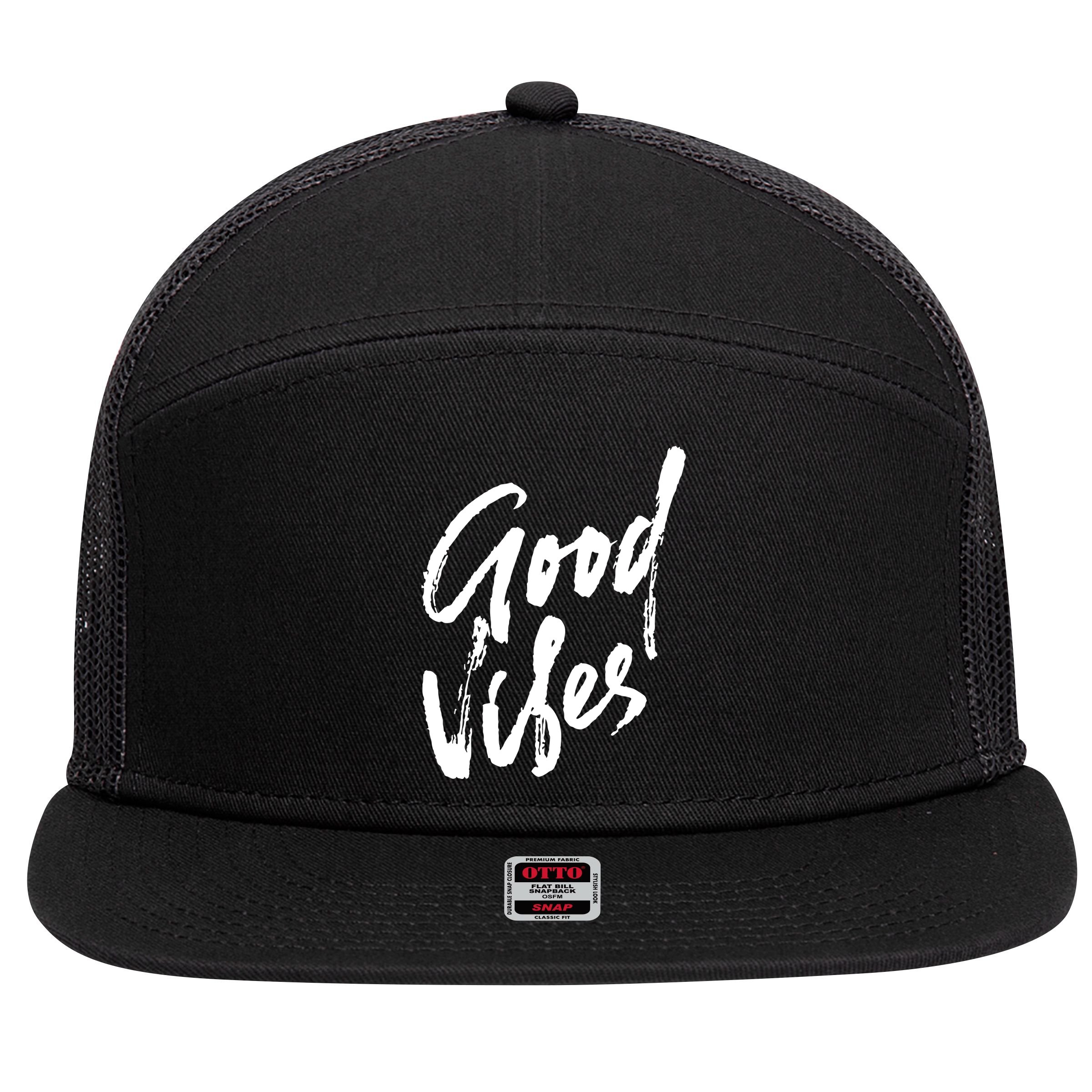 Good Vibes Positive Quote 7 Panel Mesh Trucker Snapback Hat