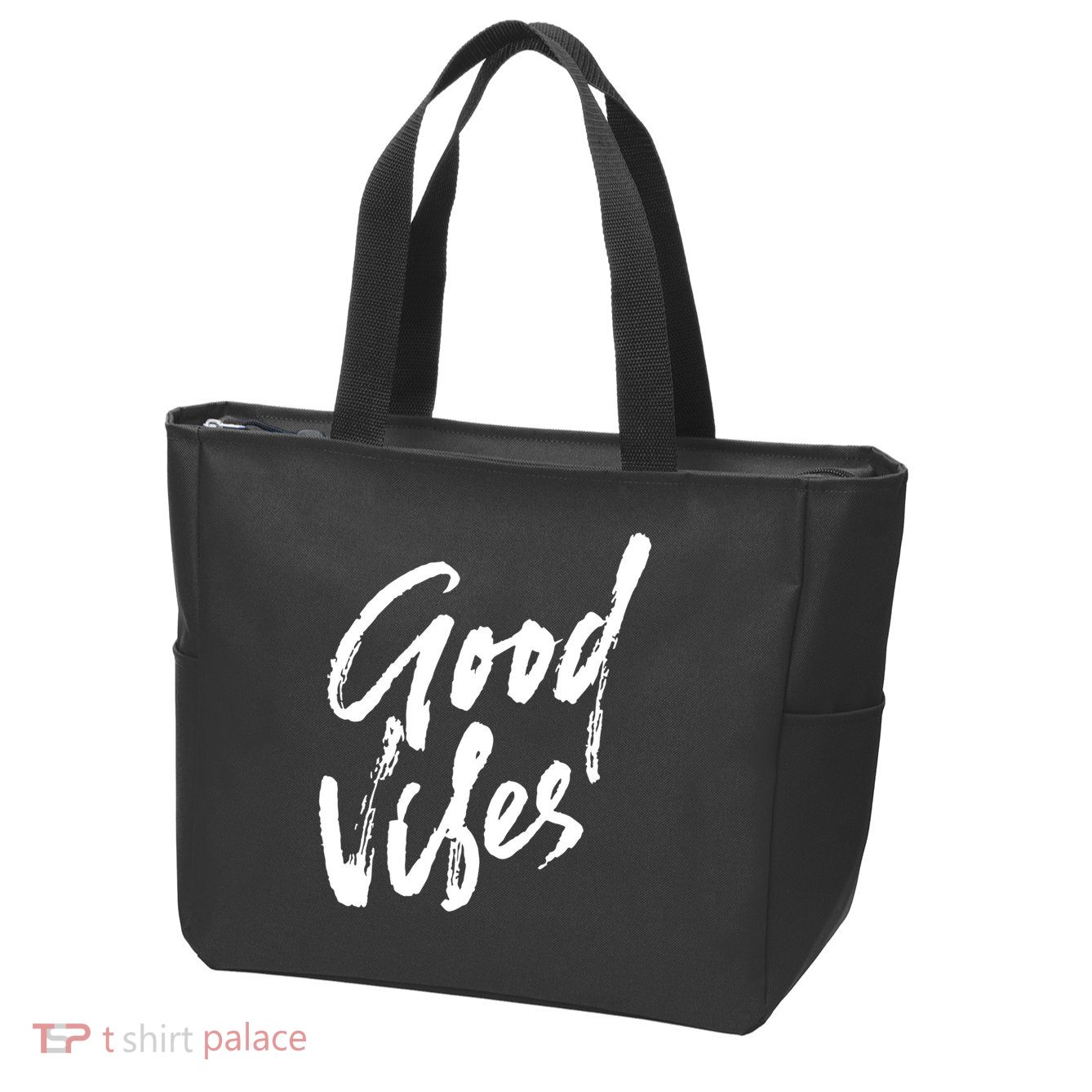 Good Vibes Positive Quote Zip Tote Bag