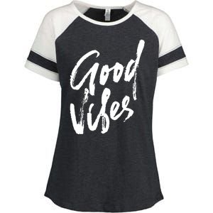 Good Vibes Positive Quote Enza Ladies Jersey Colorblock Tee