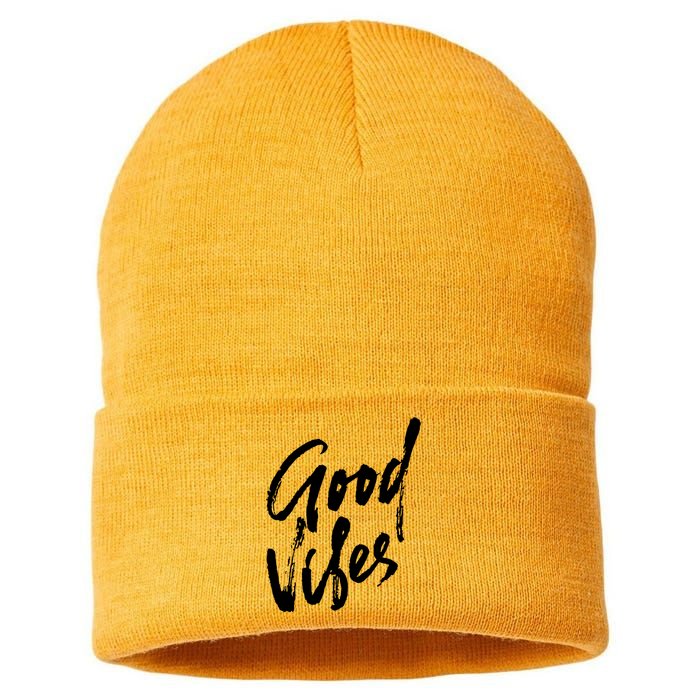 Good Vibes Positive Quote Sustainable Knit Beanie