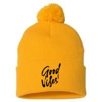 Good Vibes Positive Quote Pom Pom 12in Knit Beanie