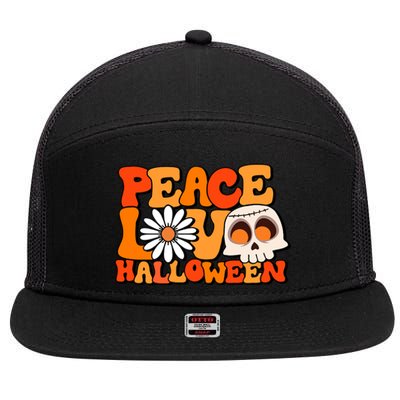 Groovy Vintage Peace Love Halloween Costume Gift 7 Panel Mesh Trucker Snapback Hat