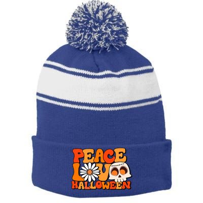 Groovy Vintage Peace Love Halloween Costume Gift Stripe Pom Pom Beanie