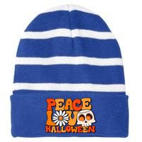 Groovy Vintage Peace Love Halloween Costume Gift Striped Beanie with Solid Band