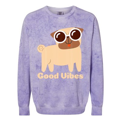 Good Vibes Pug Dog Lover Summer Vacation Positive Energy Colorblast Crewneck Sweatshirt