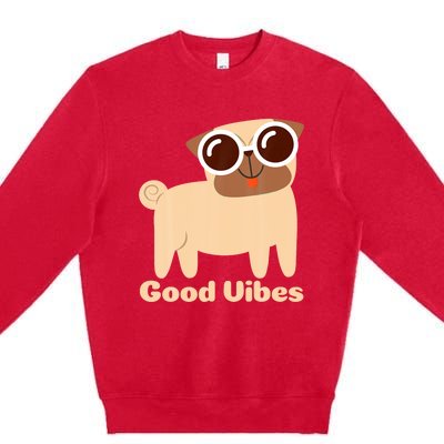 Good Vibes Pug Dog Lover Summer Vacation Positive Energy Premium Crewneck Sweatshirt