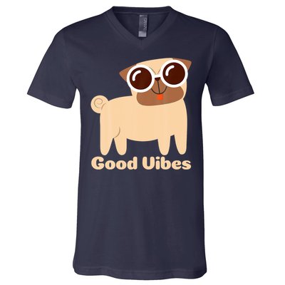 Good Vibes Pug Dog Lover Summer Vacation Positive Energy V-Neck T-Shirt