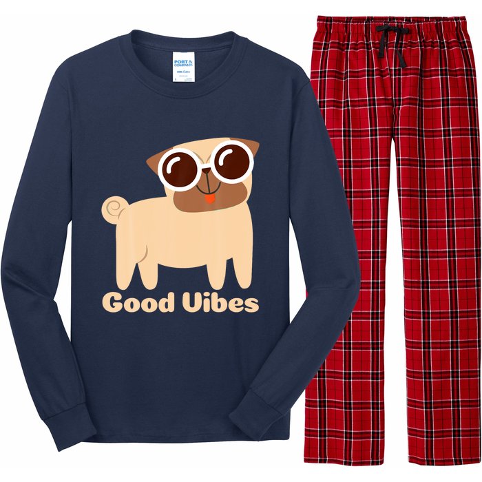 Good Vibes Pug Dog Lover Summer Vacation Positive Energy Long Sleeve Pajama Set