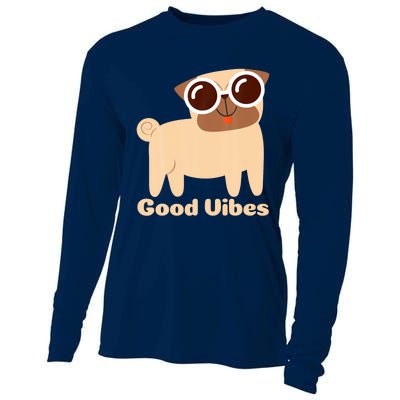 Good Vibes Pug Dog Lover Summer Vacation Positive Energy Cooling Performance Long Sleeve Crew