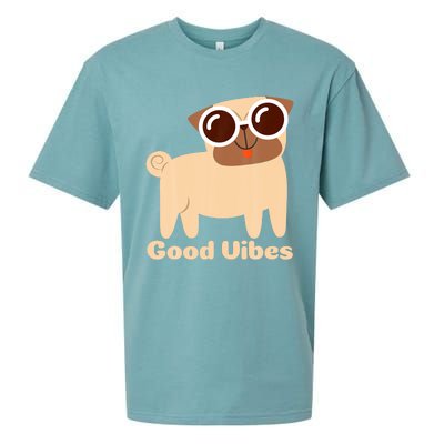 Good Vibes Pug Dog Lover Summer Vacation Positive Energy Sueded Cloud Jersey T-Shirt