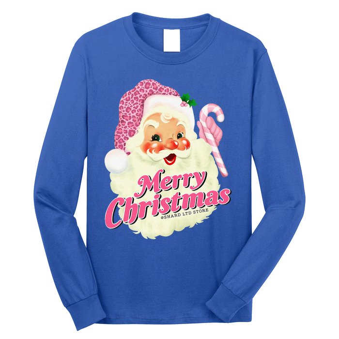 Groovy Vintage Pink Santa Claus Merry Christmas Funny Long Sleeve Shirt