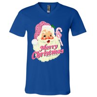 Groovy Vintage Pink Santa Claus Merry Christmas Funny V-Neck T-Shirt