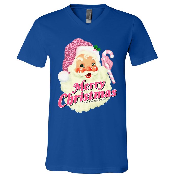 Groovy Vintage Pink Santa Claus Merry Christmas Funny V-Neck T-Shirt