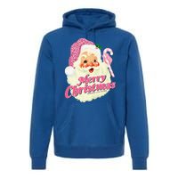 Groovy Vintage Pink Santa Claus Merry Christmas Funny Premium Hoodie