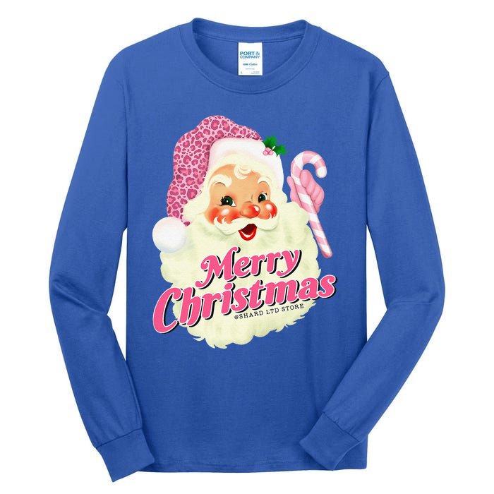 Groovy Vintage Pink Santa Claus Merry Christmas Funny Tall Long Sleeve T-Shirt