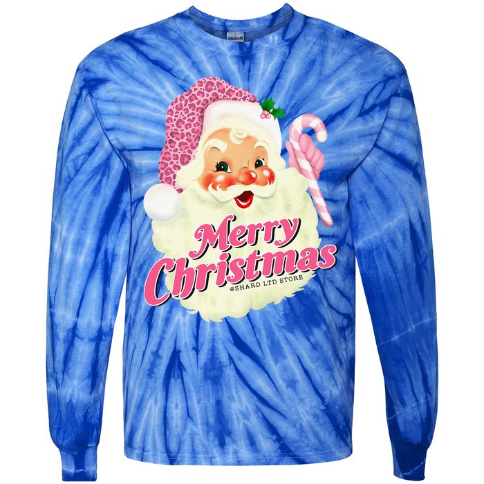 Groovy Vintage Pink Santa Claus Merry Christmas Funny Tie-Dye Long Sleeve Shirt