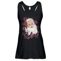 Groovy Vintage Pink Santa Claus Believe Christmas Ladies Essential Flowy Tank