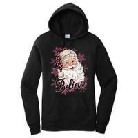 Groovy Vintage Pink Santa Claus Believe Christmas Women's Pullover Hoodie