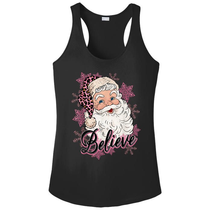 Groovy Vintage Pink Santa Claus Believe Christmas Ladies PosiCharge Competitor Racerback Tank