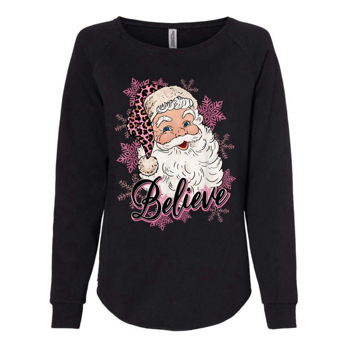 Groovy Vintage Pink Santa Claus Believe Christmas Womens California Wash Sweatshirt