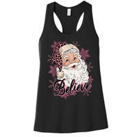 Groovy Vintage Pink Santa Claus Believe Christmas Women's Racerback Tank