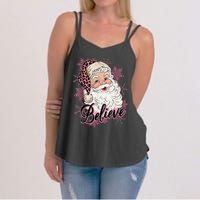 Groovy Vintage Pink Santa Claus Believe Christmas Women's Strappy Tank