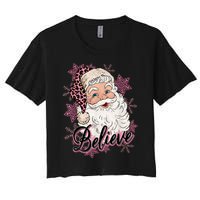 Groovy Vintage Pink Santa Claus Believe Christmas Women's Crop Top Tee