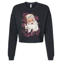 Groovy Vintage Pink Santa Claus Believe Christmas Cropped Pullover Crew