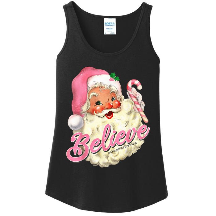 Groovy Vintage Pink Santa Claus Believe Christmas Wo Kid Ladies Essential Tank