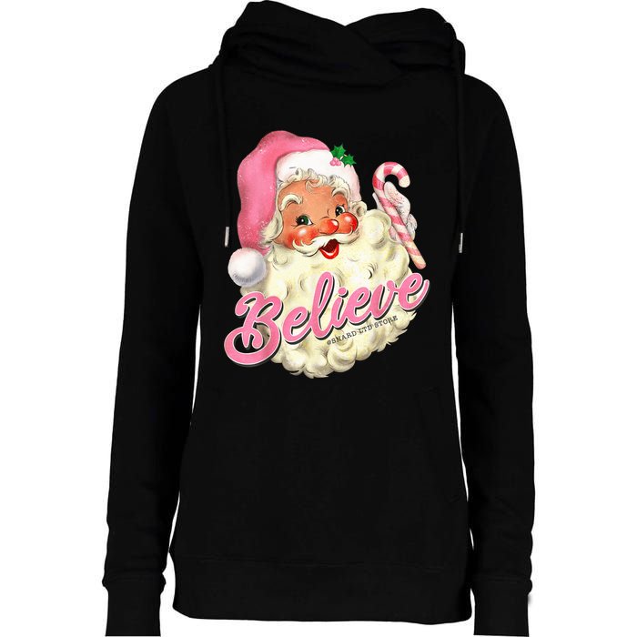 Groovy Vintage Pink Santa Claus Believe Christmas Wo Kid Womens Funnel Neck Pullover Hood