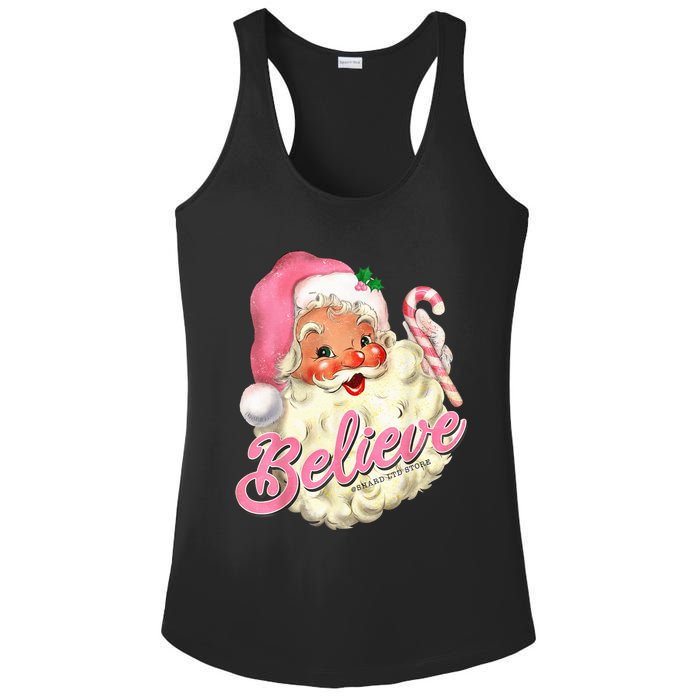 Groovy Vintage Pink Santa Claus Believe Christmas Wo Kid Ladies PosiCharge Competitor Racerback Tank