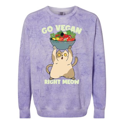 Go Vegan Right Meow Funny Cat Veganism Gift Colorblast Crewneck Sweatshirt