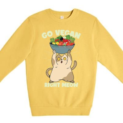 Go Vegan Right Meow Funny Cat Veganism Gift Premium Crewneck Sweatshirt