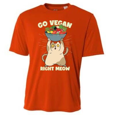 Go Vegan Right Meow Funny Cat Veganism Gift Cooling Performance Crew T-Shirt