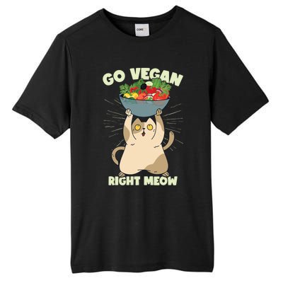 Go Vegan Right Meow Funny Cat Veganism Gift Tall Fusion ChromaSoft Performance T-Shirt