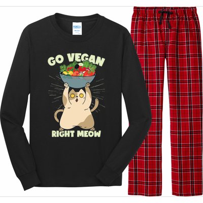 Go Vegan Right Meow Funny Cat Veganism Gift Long Sleeve Pajama Set