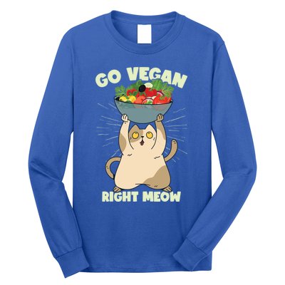 Go Vegan Right Meow Funny Cat Veganism Gift Long Sleeve Shirt