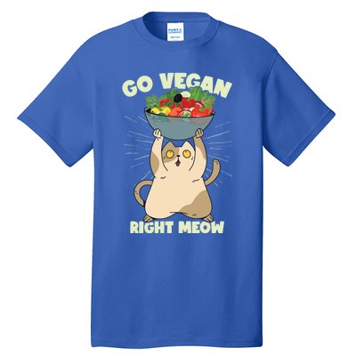 Go Vegan Right Meow Funny Cat Veganism Gift Tall T-Shirt