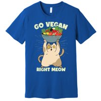 Go Vegan Right Meow Funny Cat Veganism Gift Premium T-Shirt