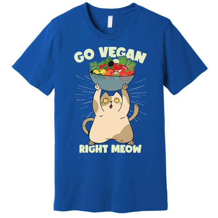 Go Vegan Right Meow Funny Cat Veganism Gift Premium T-Shirt