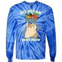 Go Vegan Right Meow Funny Cat Veganism Gift Tie-Dye Long Sleeve Shirt