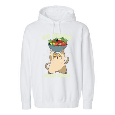 Go Vegan Right Meow Funny Cat Veganism Gift Garment-Dyed Fleece Hoodie