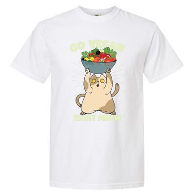 Go Vegan Right Meow Funny Cat Veganism Gift Garment-Dyed Heavyweight T-Shirt