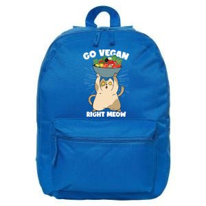 Go Vegan Right Meow Funny Veganism Cat Organic Food Vegan Gift 16 in Basic Backpack