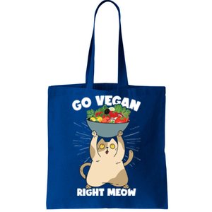 Go Vegan Right Meow Funny Veganism Cat Organic Food Vegan Gift Tote Bag