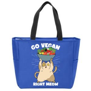 Go Vegan Right Meow Funny Veganism Cat Organic Food Vegan Gift Zip Tote Bag